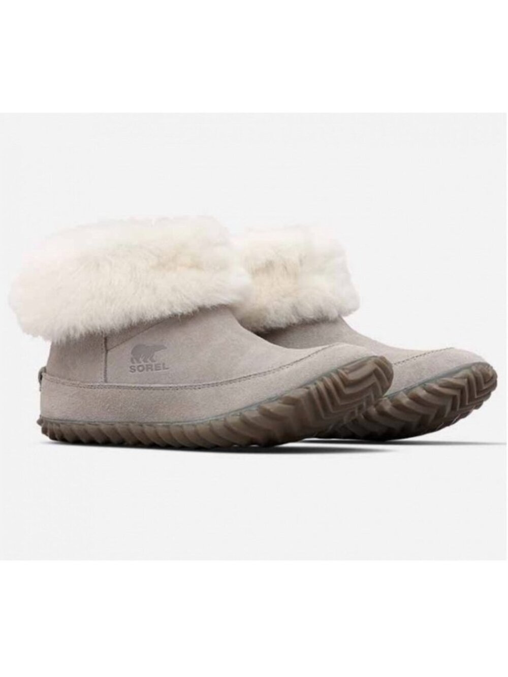 Sorel Out N About Bootie Gray Suede Shearling 6 Ankle Fall Cozy EUC Winter